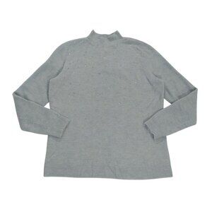 Elle women's blue long sleeve pearl embellished sweater, size L.